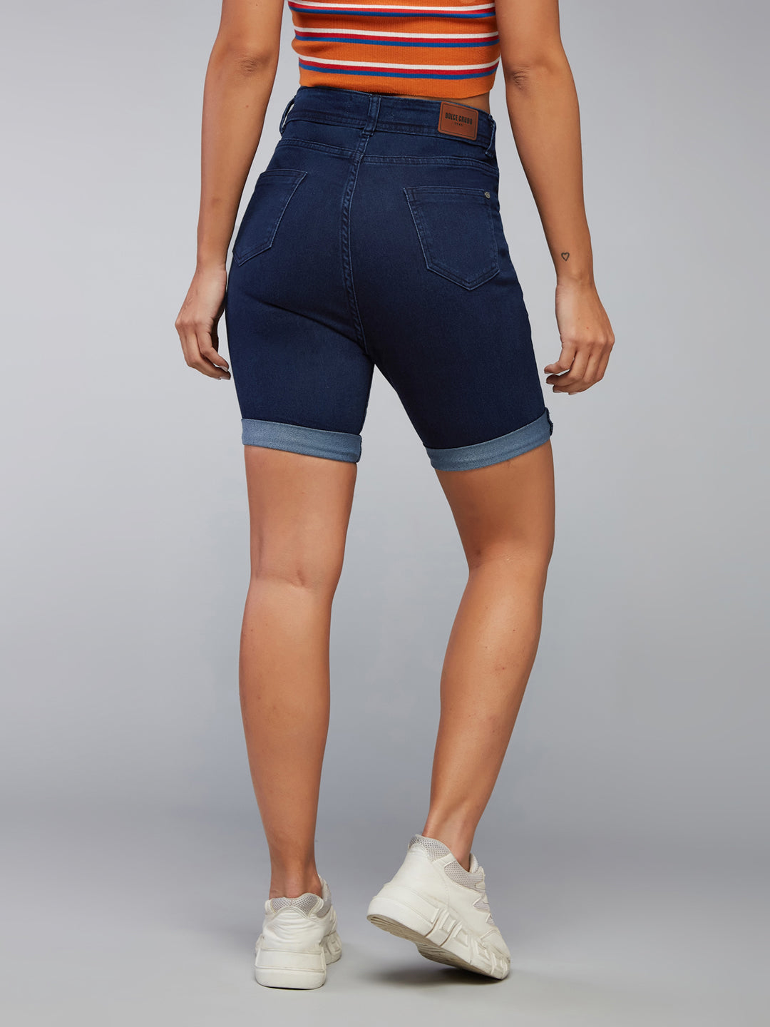 Women's Navy Blue Skinny High-Rise Stretchable Denim Shorts