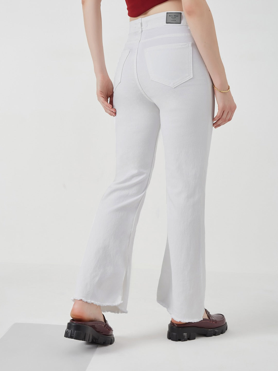 White Bootcut high-rise Stretchable Denim Jeans for Women