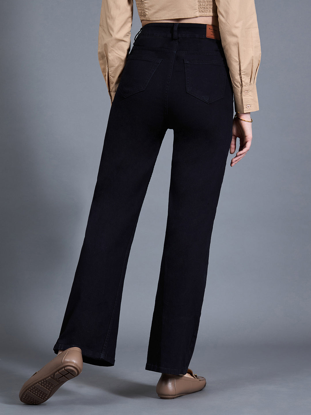 24/7 Comfort Black Wide-Leg High-Rise Stretchable Denim Jeans