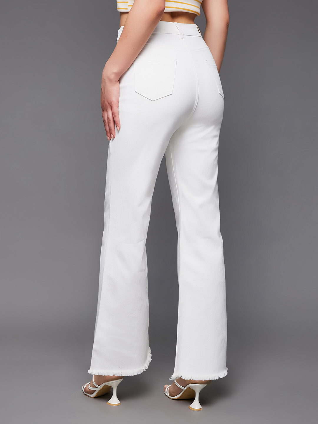 24/7 Comfort White Bell-Bottom Bootcut High-Rise Stretchable Denim Jeans