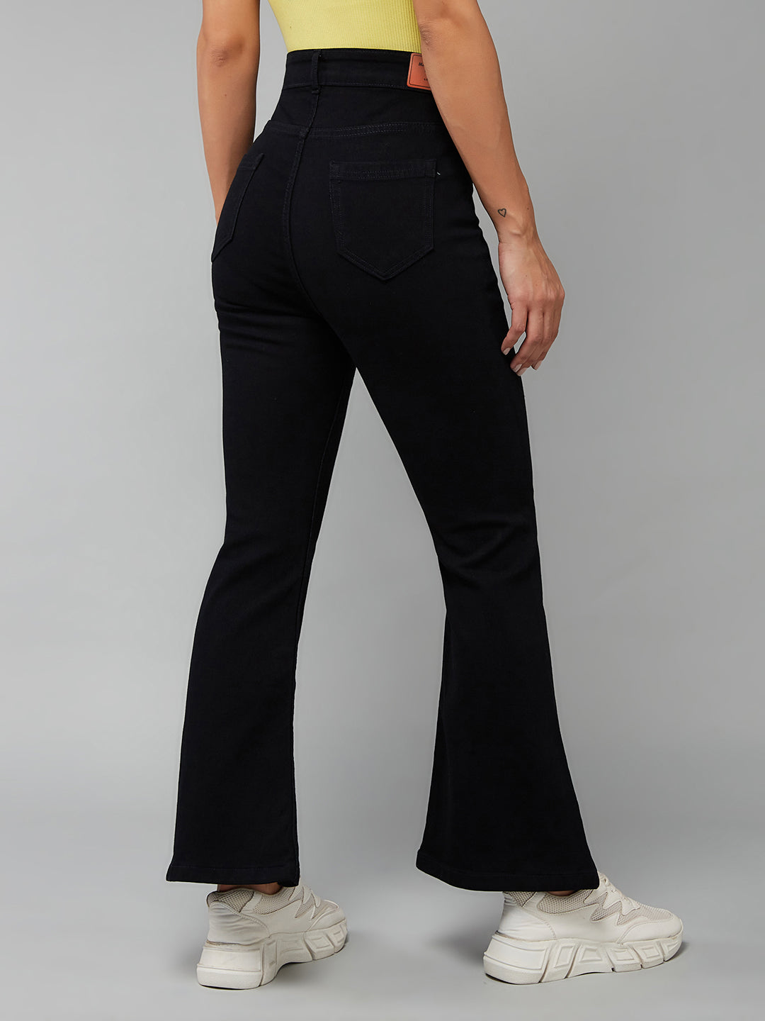 24/7 Comfort Black Bell-Bottom Bootcut Hourglass High-Rise Stretchable Slit Denim Jeans