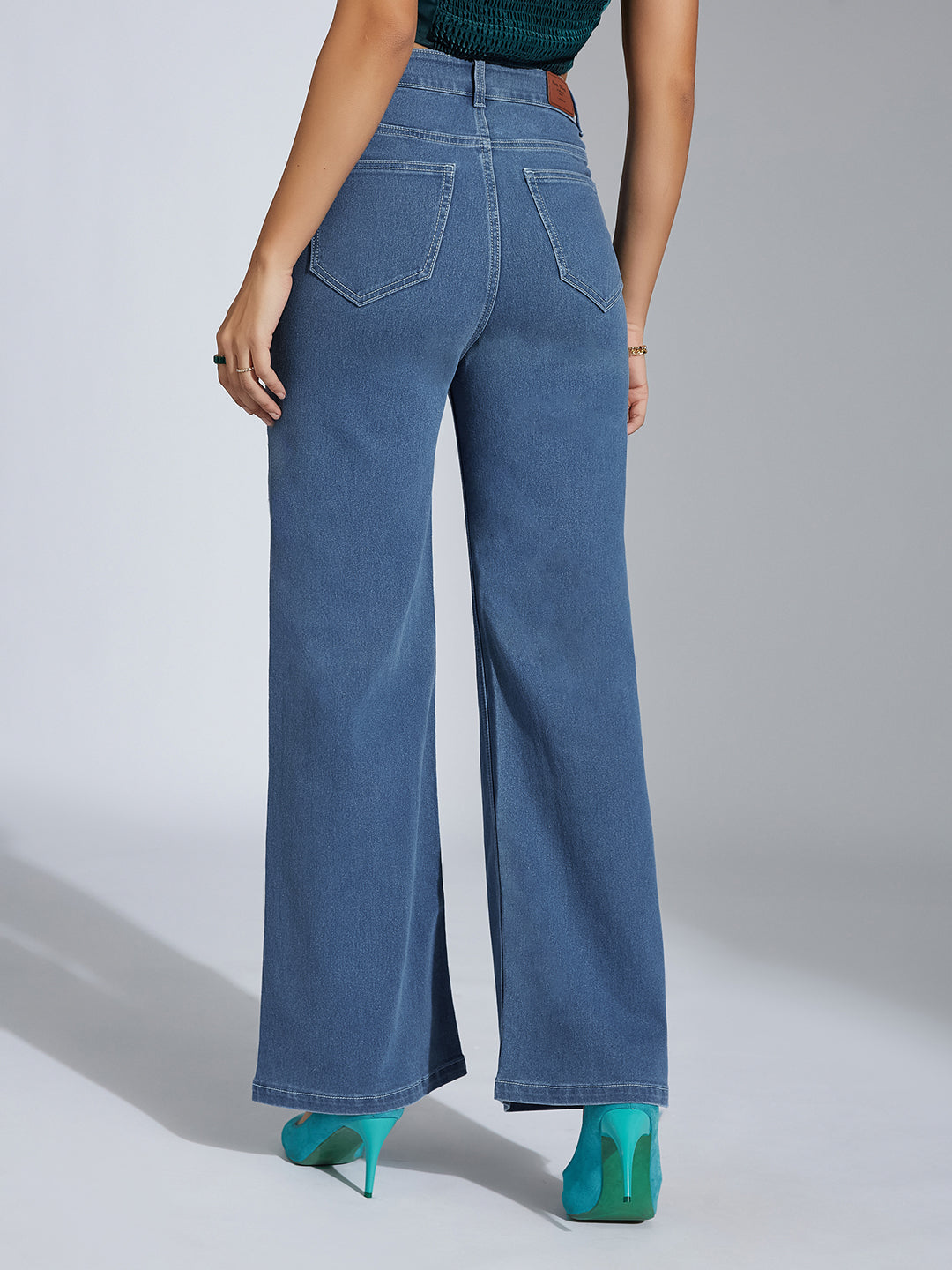24/7 Comfort Blue Wide-Leg High-Rise Stretchable Denim Jeans
