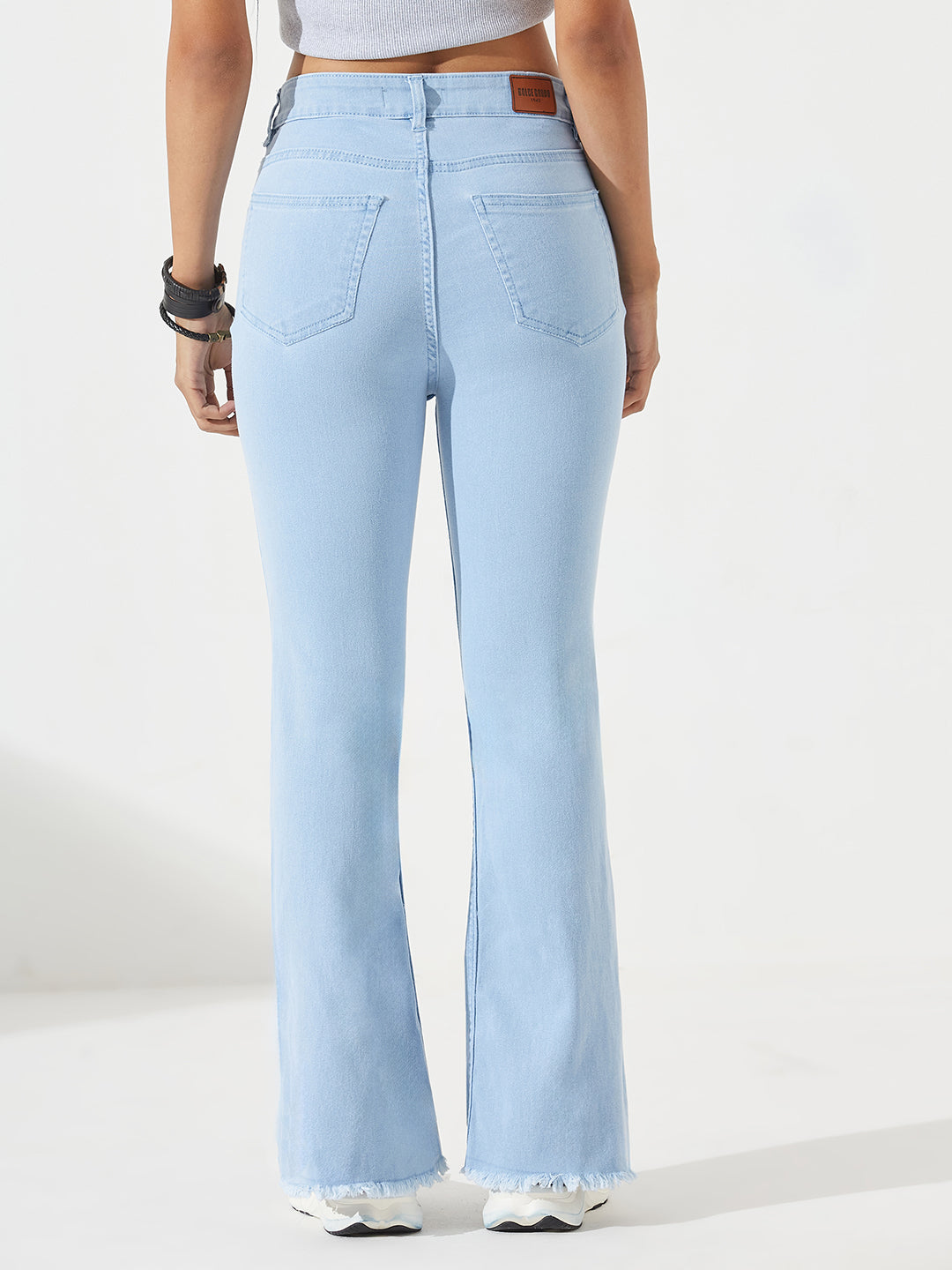 24/7 Comfort Light-Blue Boot Cut High-Rise Cropped Stretchable Denim Jeans for Women