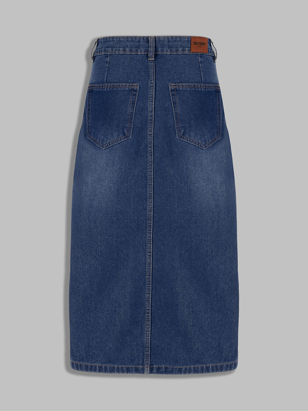 Women's Dark Blue A-Line High-Rise Non-Stretchable Denim Midi Skirt