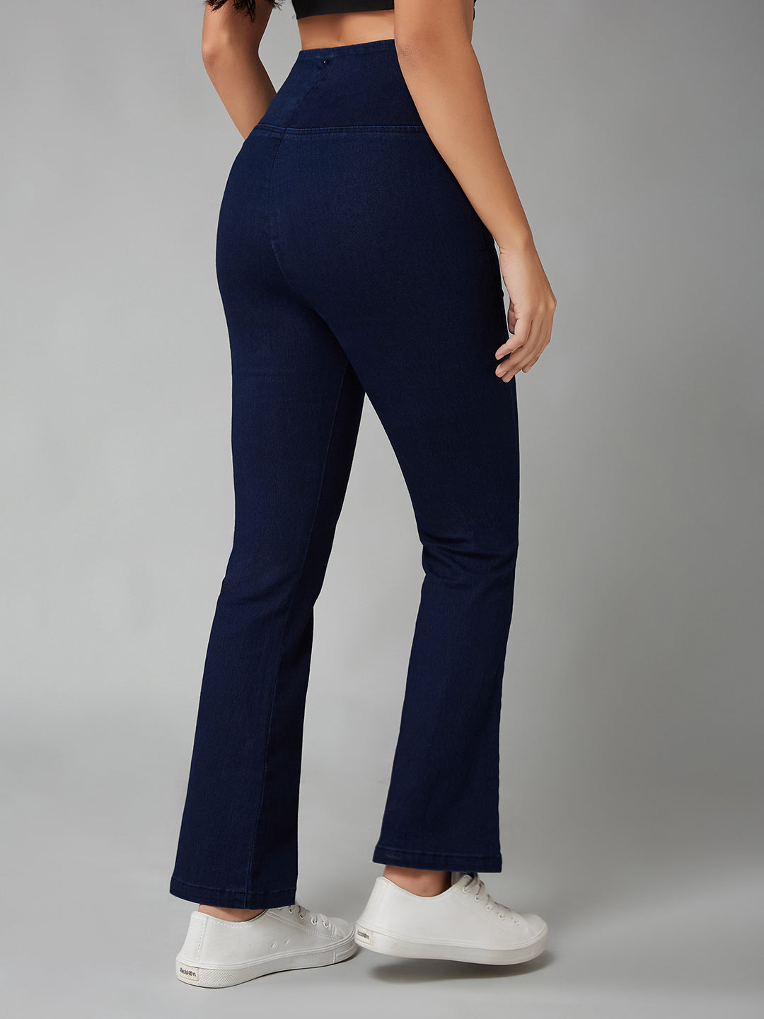 CHASEshape™ Women's Navy Blue High-Rise Clean-Look Regular-Length Stretchable Denim Pull Up Bootcut Shaping Jeans