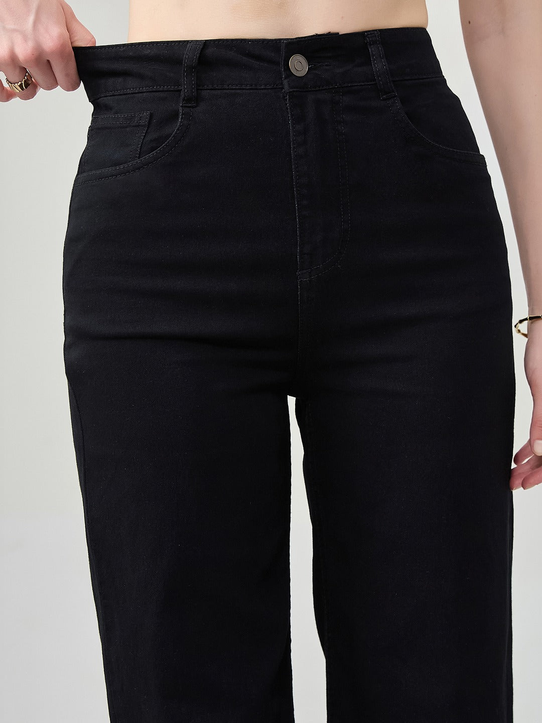 Black Wide Leg high-rise Stretchable Denim Jeans for Women