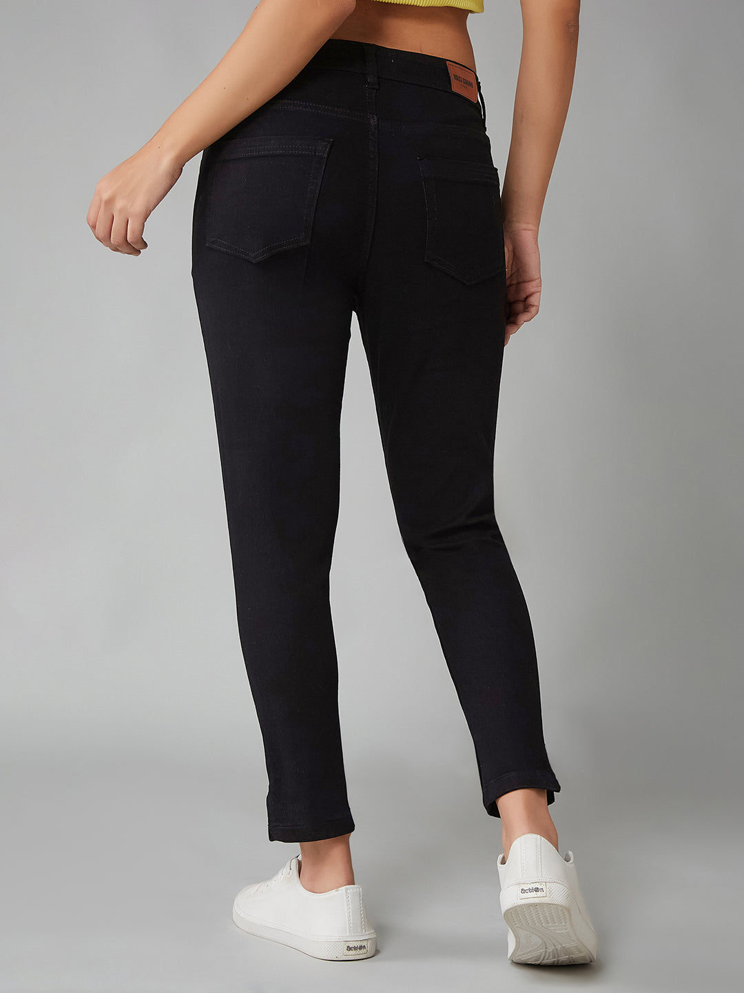 Women's Black Skinny High-Rise Clean-Look Cropped Stretchable Denim Jeans