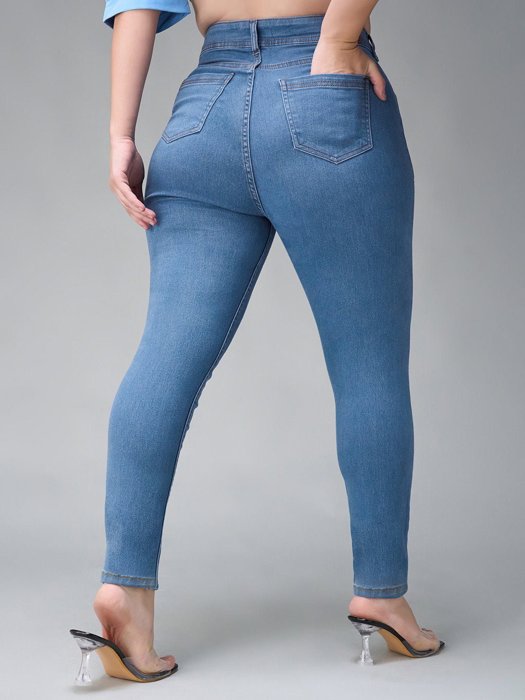 24/7 Comfort Mid-Blue Skinny-Fit High-Rise Distressed Denim Jeans for Women