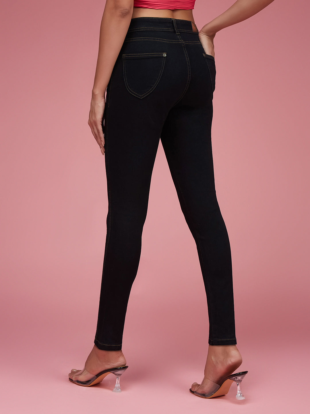 24/7 Comfort Black Skinny High-Rise Side-Slit Solid Ankle Length Stretchable Denim Jeans