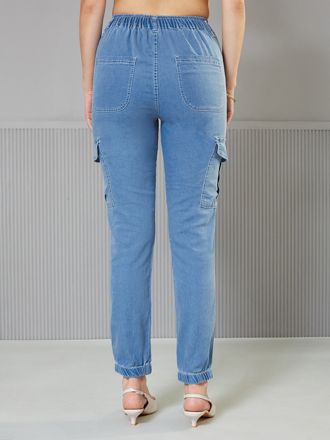 Light-Blue Regular High-Rise Regular Stretchable Light Weight Denim joggers for Women — Miss Chase
