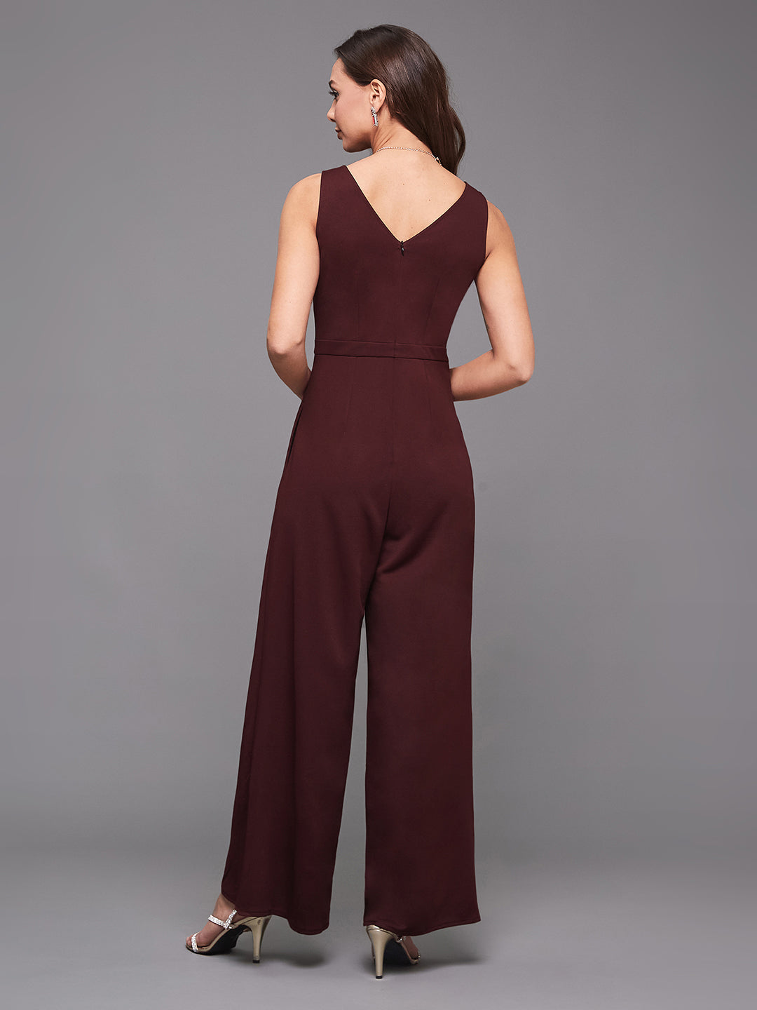 Crease Ease Cocktail Women's Wine Lace Square Neck Sleeveless Sequined Layered Party Jumpsuit