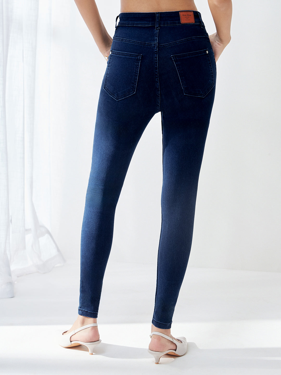 24/7 Comfort Navy-Blue Skinny-Fit High-Rise Regular-Length Stretchable Denim Jeans for Women