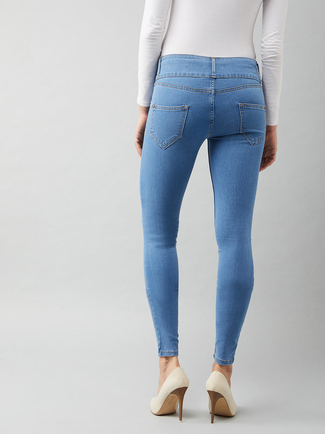Women's Blue Skinny-Fit High-Rise Ice-Wash Stretchable High-Rise Denim Jeans