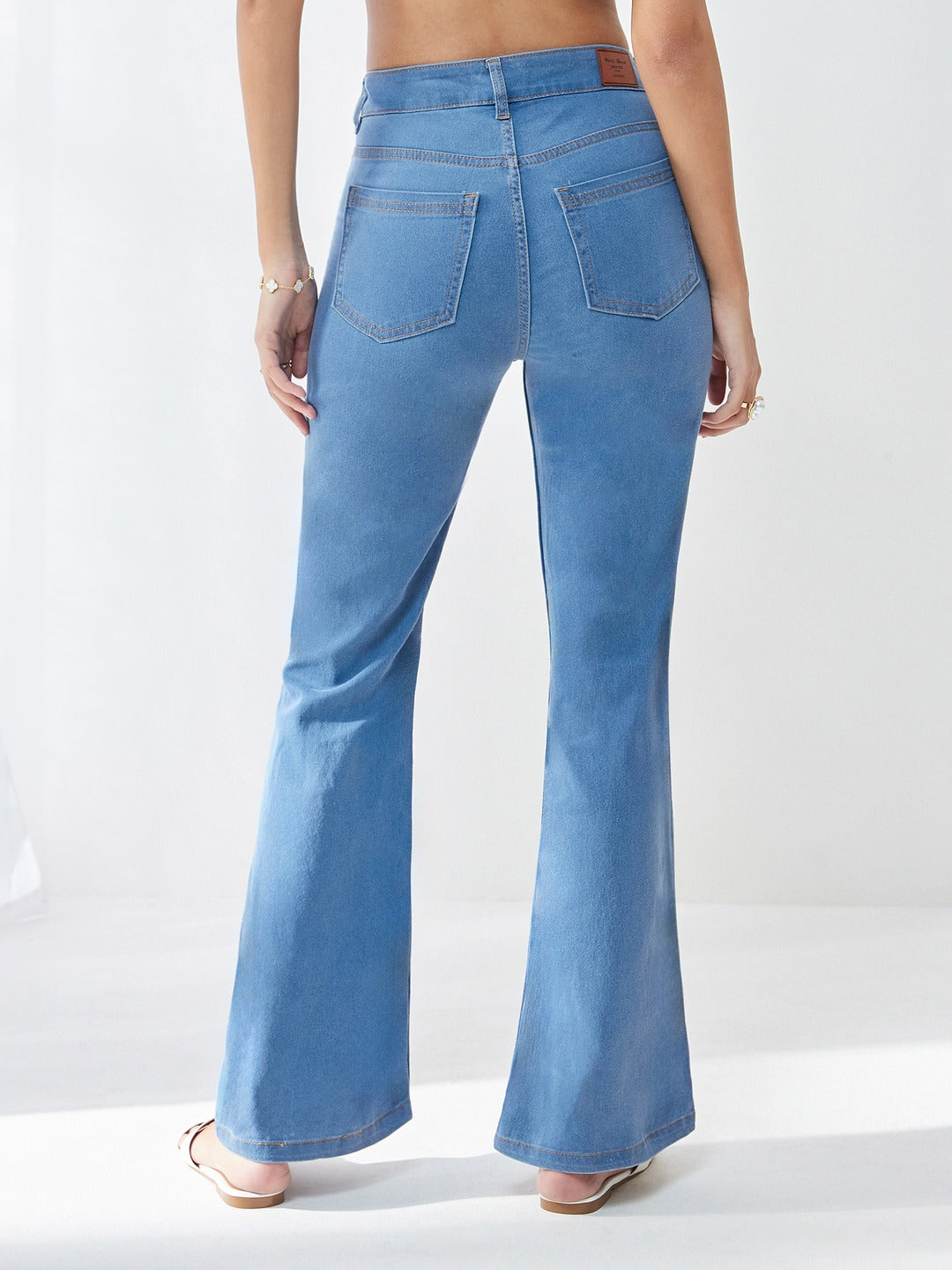 Light Blue Bootcut High rise Regular Stretchable Denim Jeans for Women