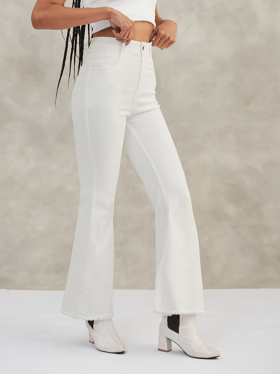 Women's White Bootcut High-Rise Stretchable Denim Jeans