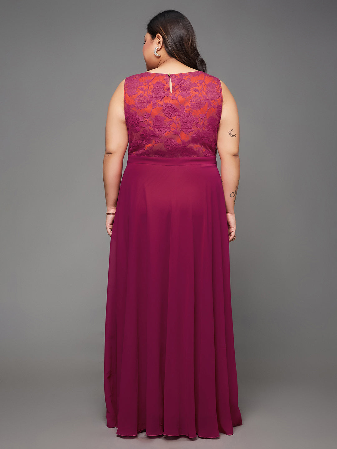 Dark Pink & Rust Sleeveless Fit and Flare Lace Dress for Women | Mehendi to Sangeet Collection