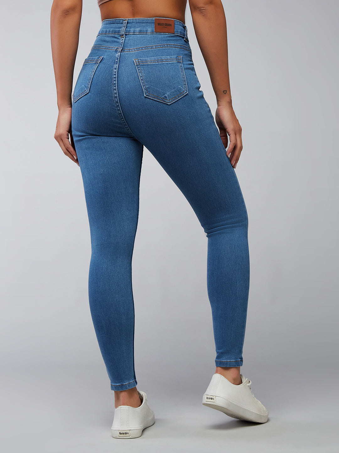 CHASEstretch™ Women's Blue Solid Skinny High-Rise Cropped Fringe Detailing Solid Stretchable Denim Jeans