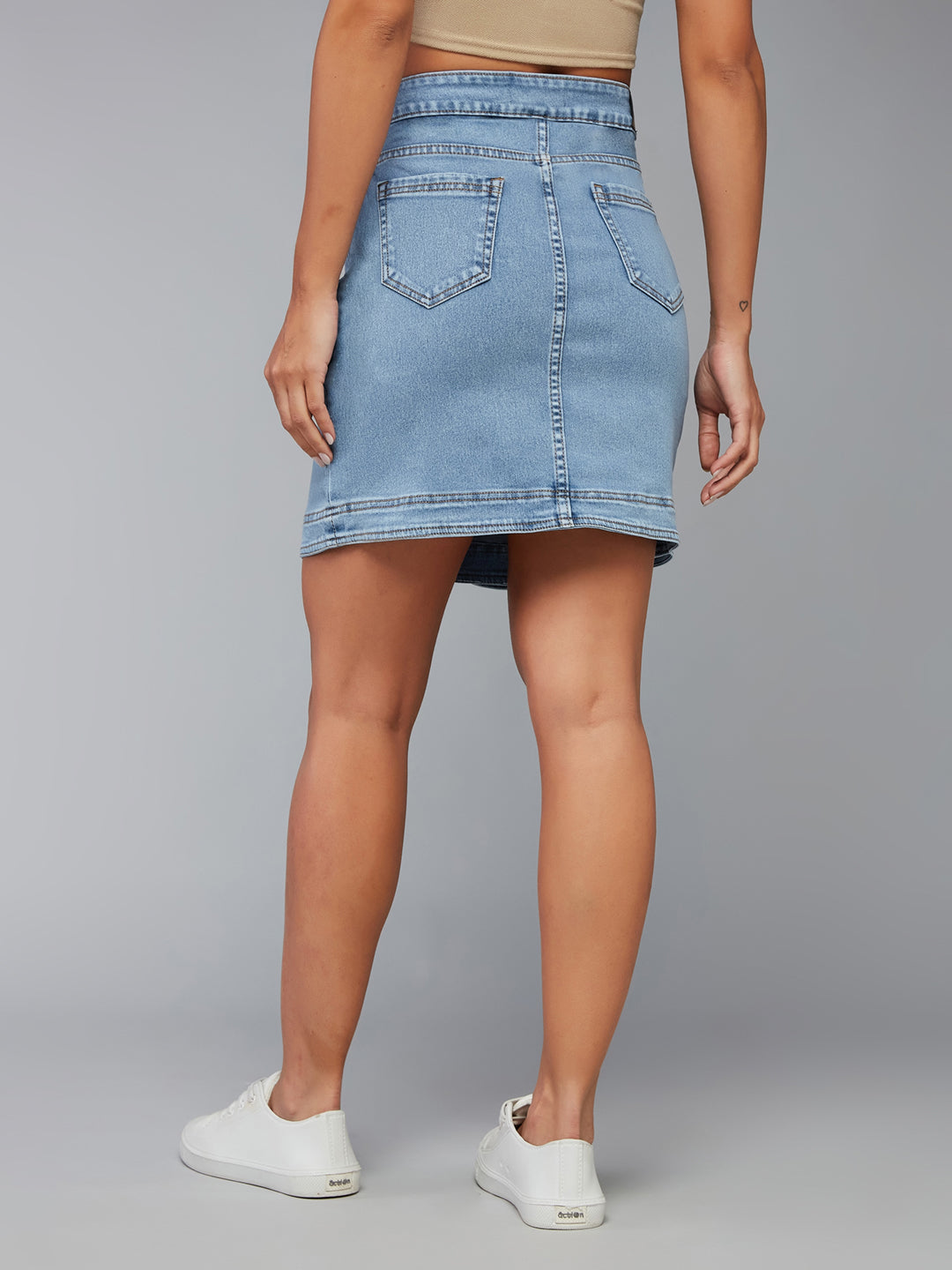 Women's Light Blue High-Rise Above Knee Stretchable Denim Skirt