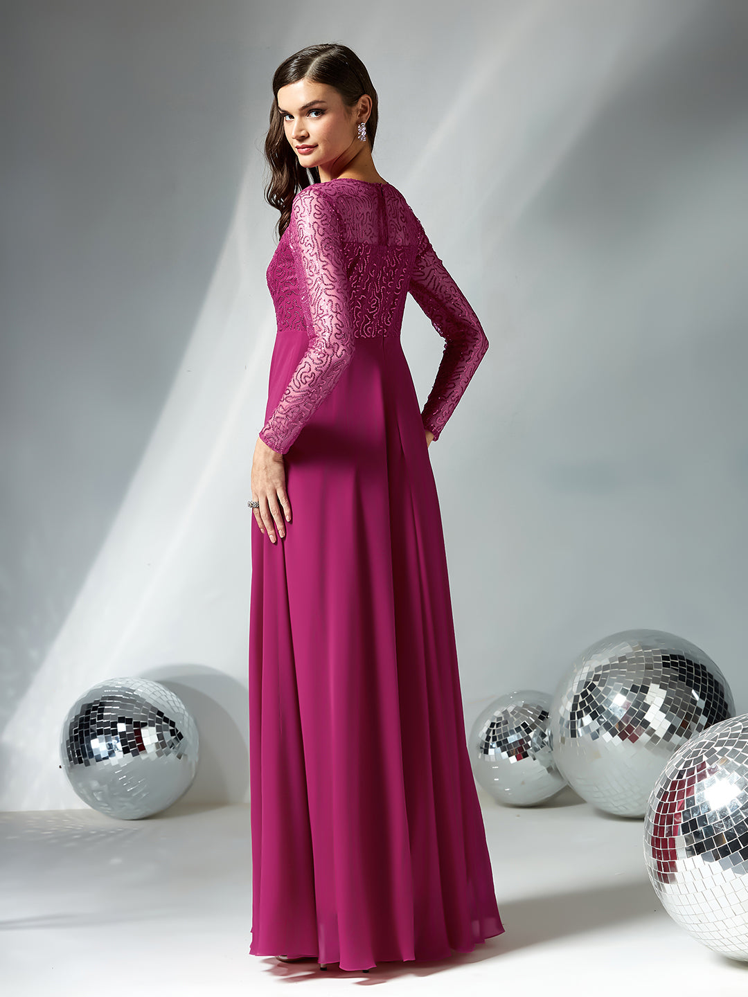 Ruby Pink Solid Embellished Maxi Dress for Women