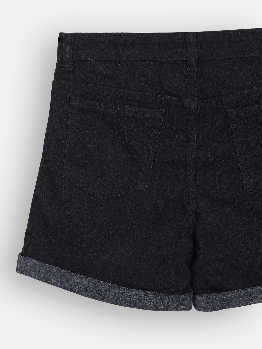 Black Relaxed-Fit Mid-Rise Clean-Look Regular-Length Stretchable Denim Shorts for Girls/Teenagers