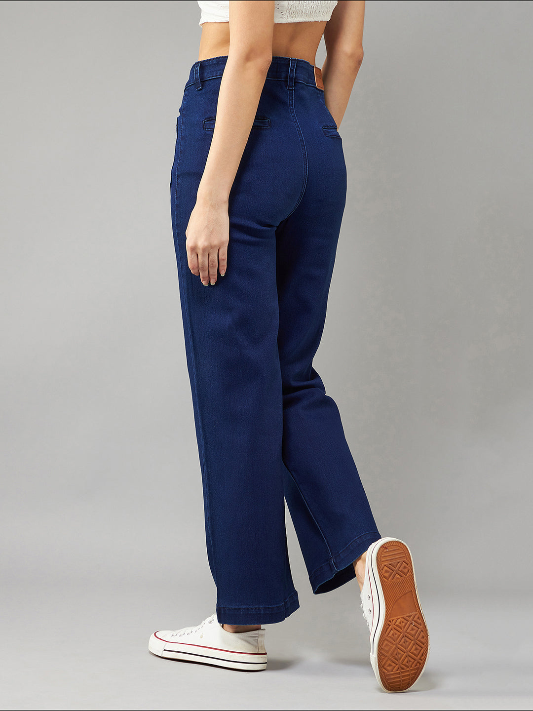 Women's Navy-Blue Flared High-Rise Stretchable Denim Jeans