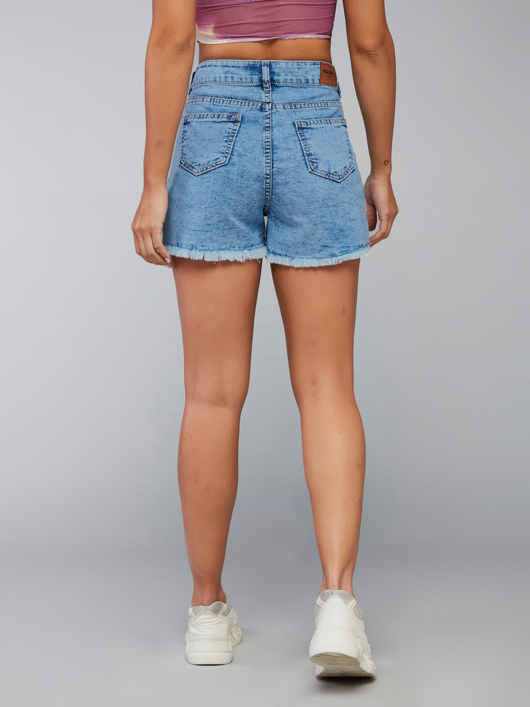 Women's Light Blue Relaxed Fit Mid Rise Highly Distressed Regular Denim Shorts