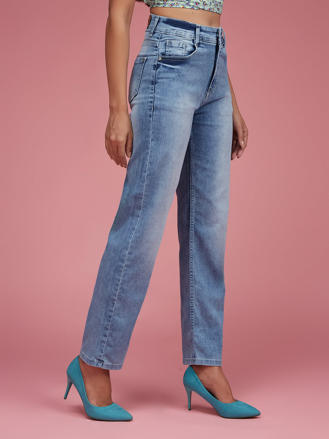 24/7 Comfort Light Blue Wide-Leg Fit High-Rise Stretchable Denim Jeans