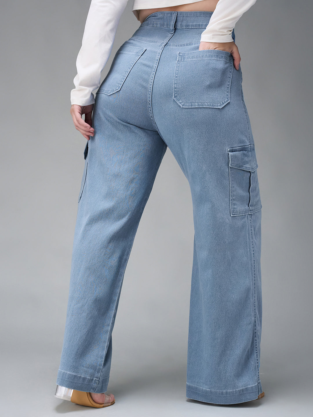 24/7 Comfort Blue Wide-Leg High-Rise Stretchable Denim Jeans