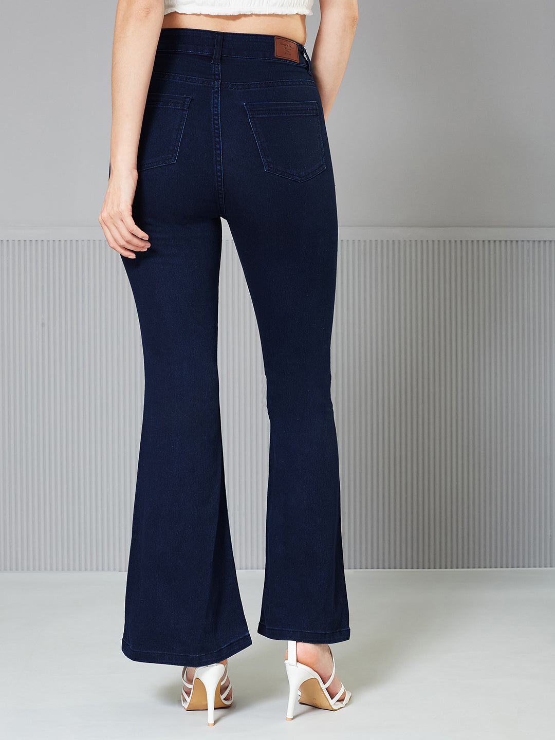 Women's Navy Blue Bootcut High-Rise Regular Stretchable Denim Jeans