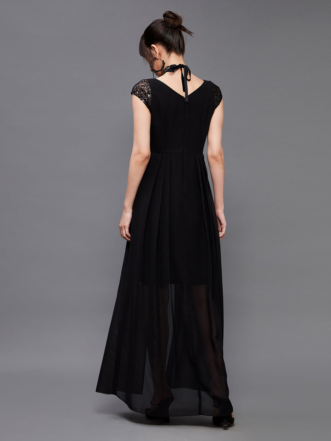 Women's Black Embellished Fit & Flare Maxi Dress