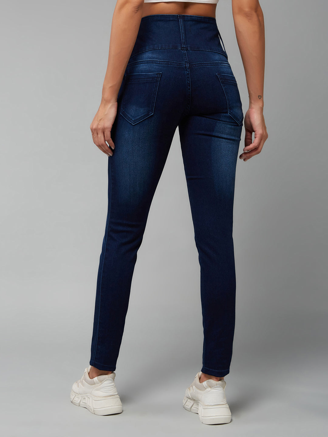 24/7 Comfort Navy-Blue Skinny-Fit High-Rise Knee-Slit Stretchable High-Rise Denim Jeans