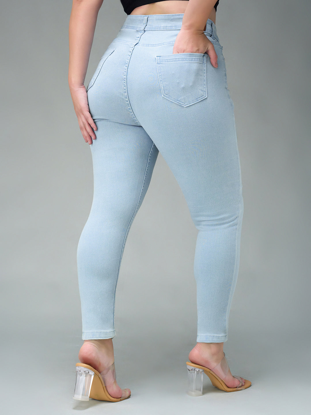 24/7 Comfort Light-Blue Skinny-Fit High-Rise Distressed Ice-Wash Denim Jeans for Women