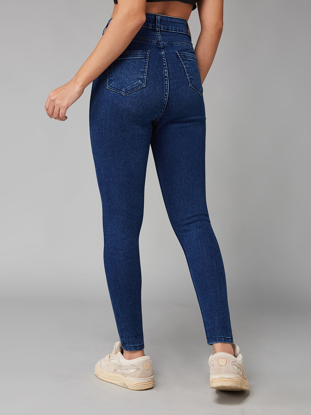 Women's Blue Skinny-Fit High-Rise Clean-Look Cropped Stretchable Denim Jeans