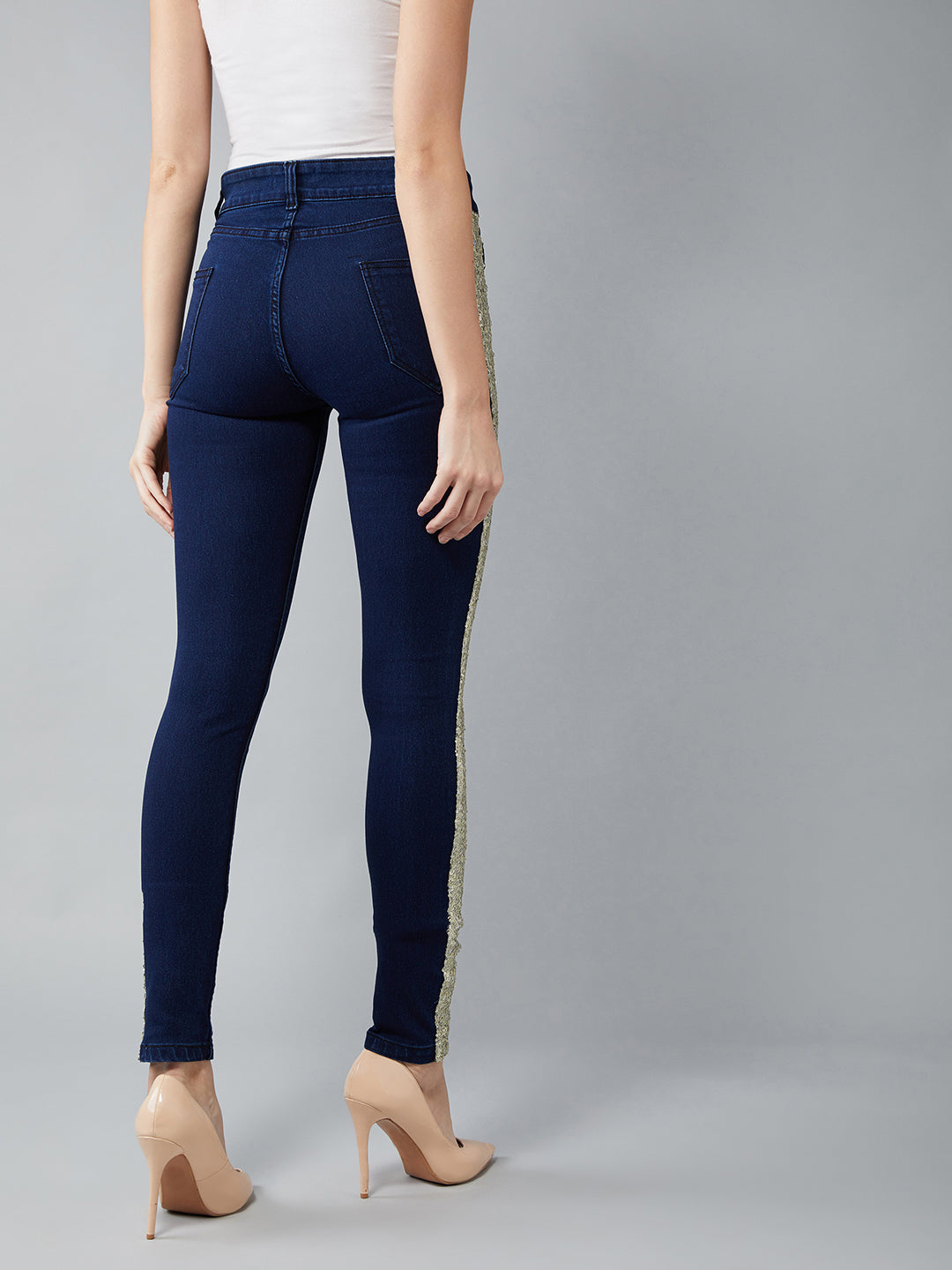 Women's Navy-Blue Skinny Mid-Rise Denim Jeans Pant