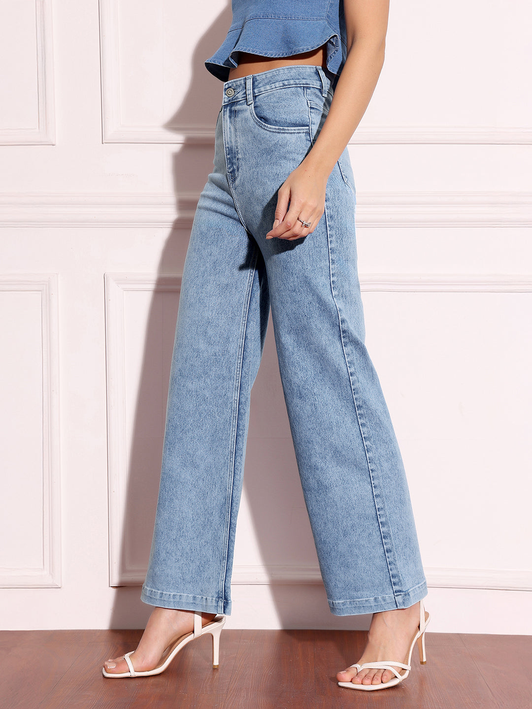 24/7 Comfort Light Blue Wide-Leg High-Rise Stretchable Denim Jeans