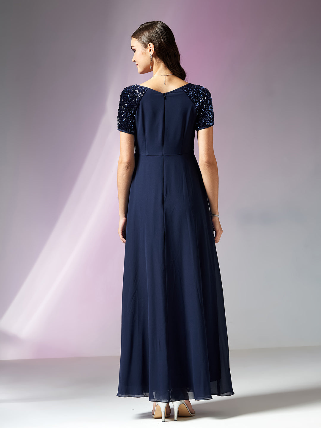 Navy Blue Relaxed Fit Maxi Georgette Dress for Women — Miss Chase