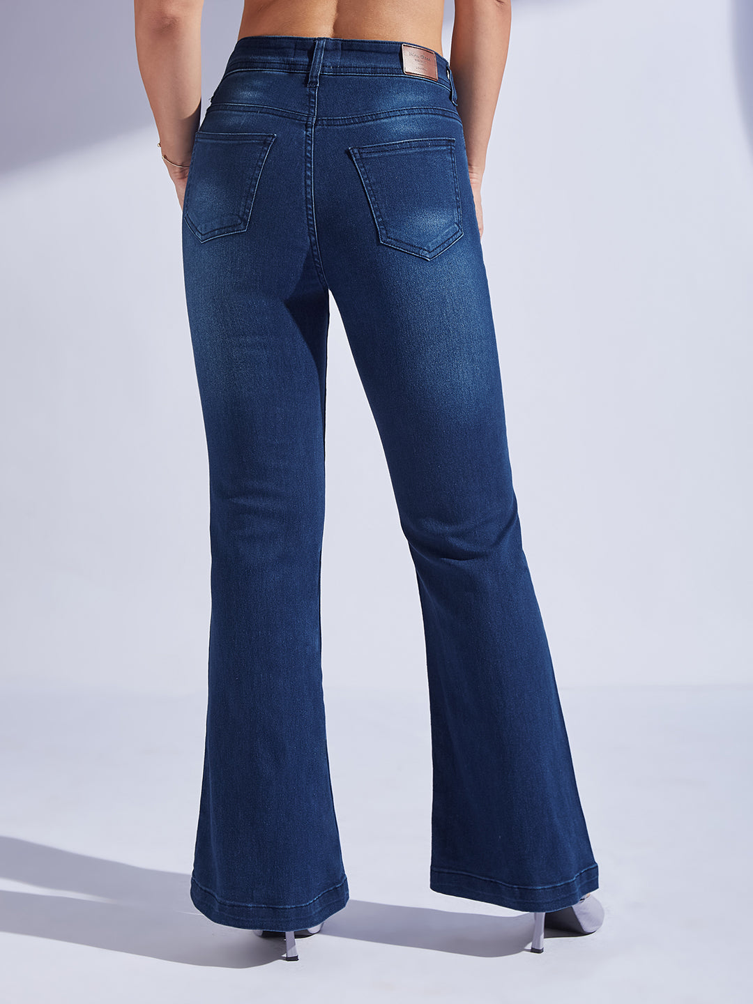 24/7 Comfort Navy Blue High-Rise Clean-Look Regular-Length Stretchable Bootcut Denim Jeans
