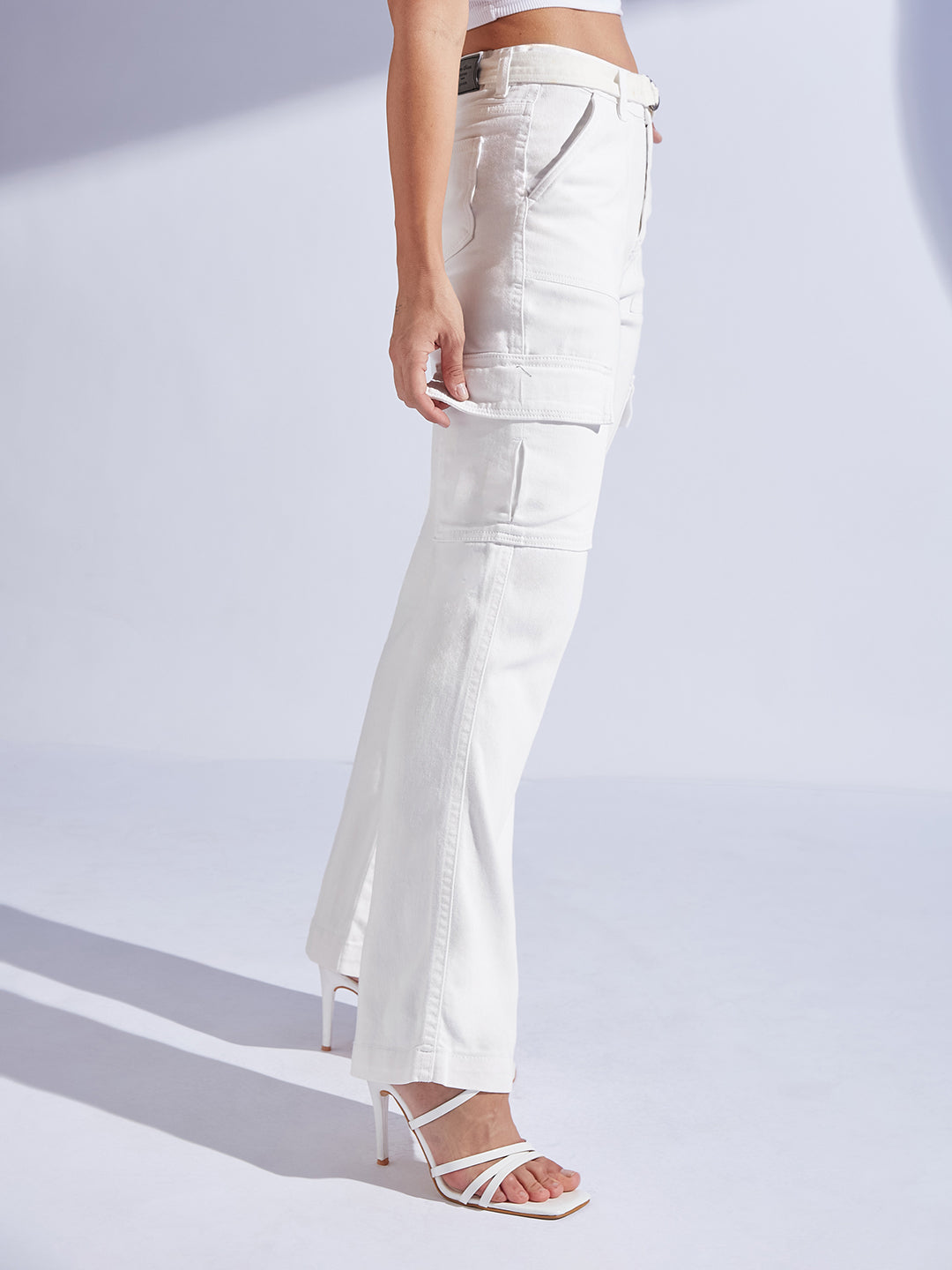 Women's White Wide Leg High-Rise Stretchable Denim Jeans