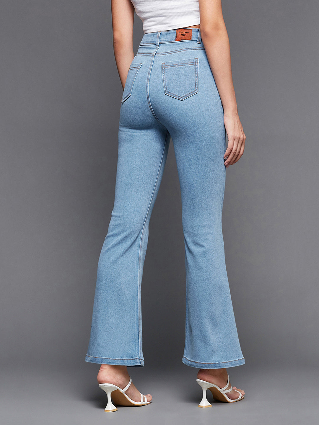 24/7 Comfort Light Blue Bell-Bottom Bootcut High-Rise Stretchable Denim Jeans