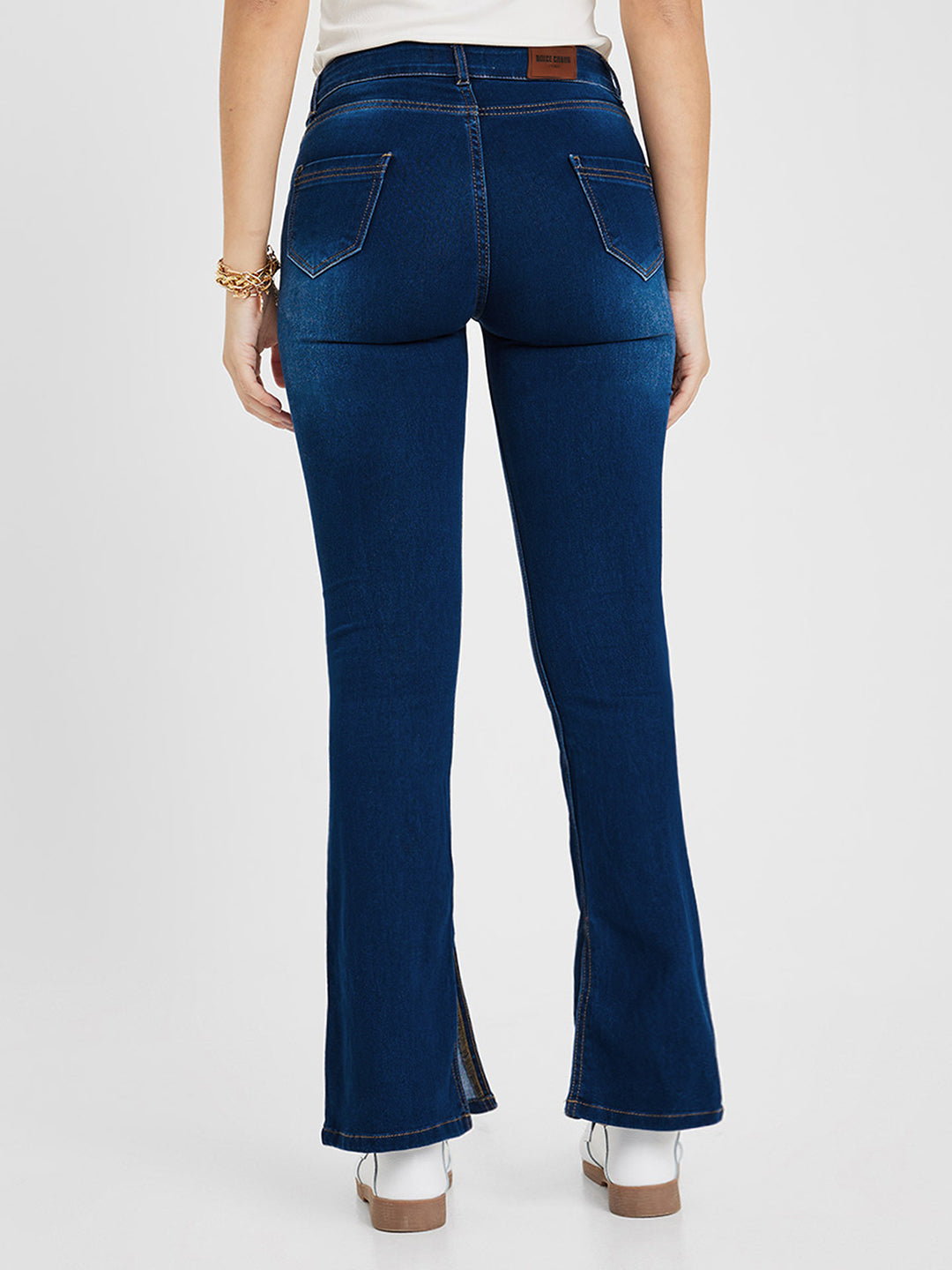 Women's Black Wide leg High rise Clean look Regular Stretchable Denim Jeans
