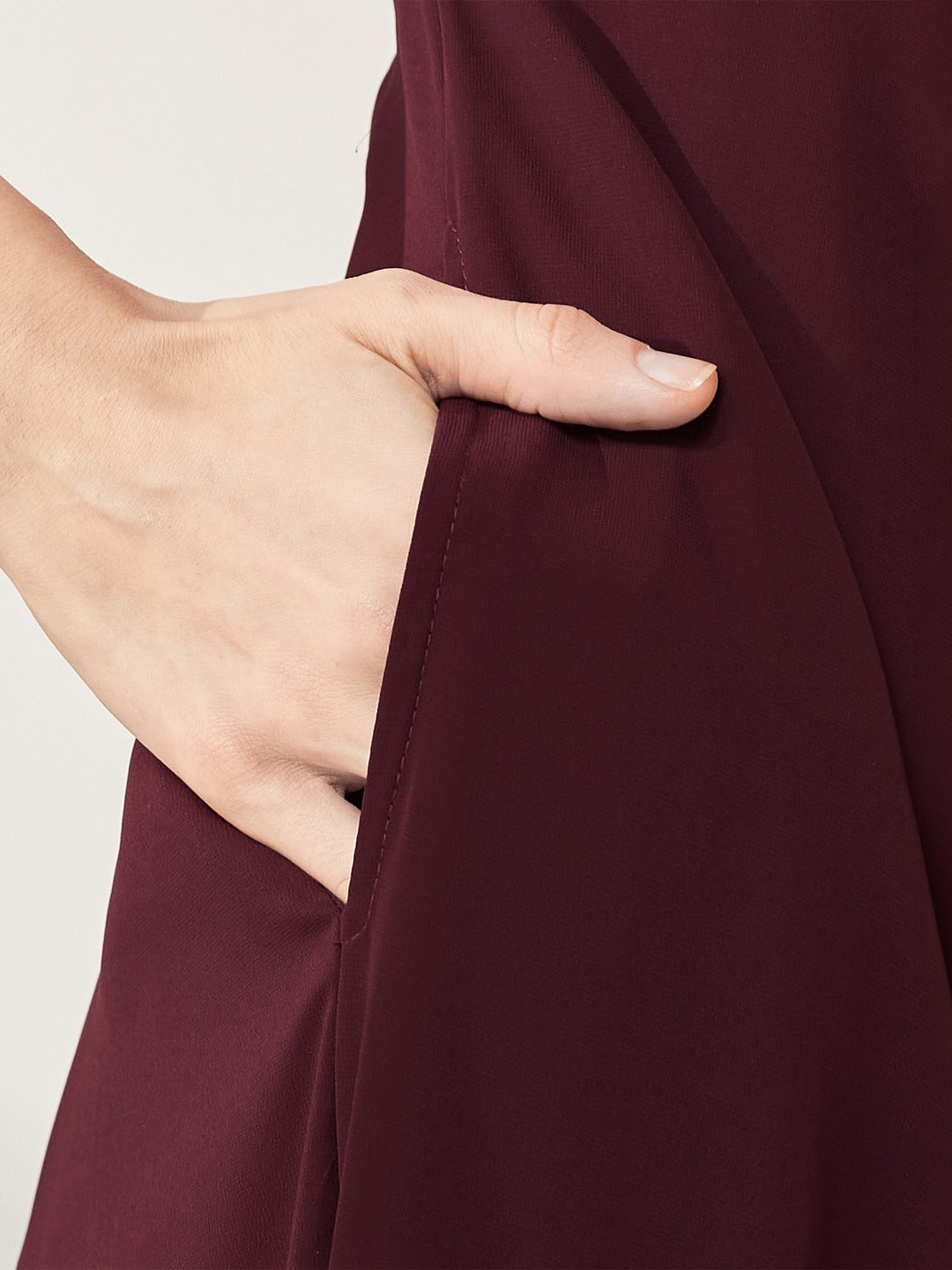 Wine V-Neck Sleeveless Embellished Wrap-Styled Maxi Georgette Dress for Women