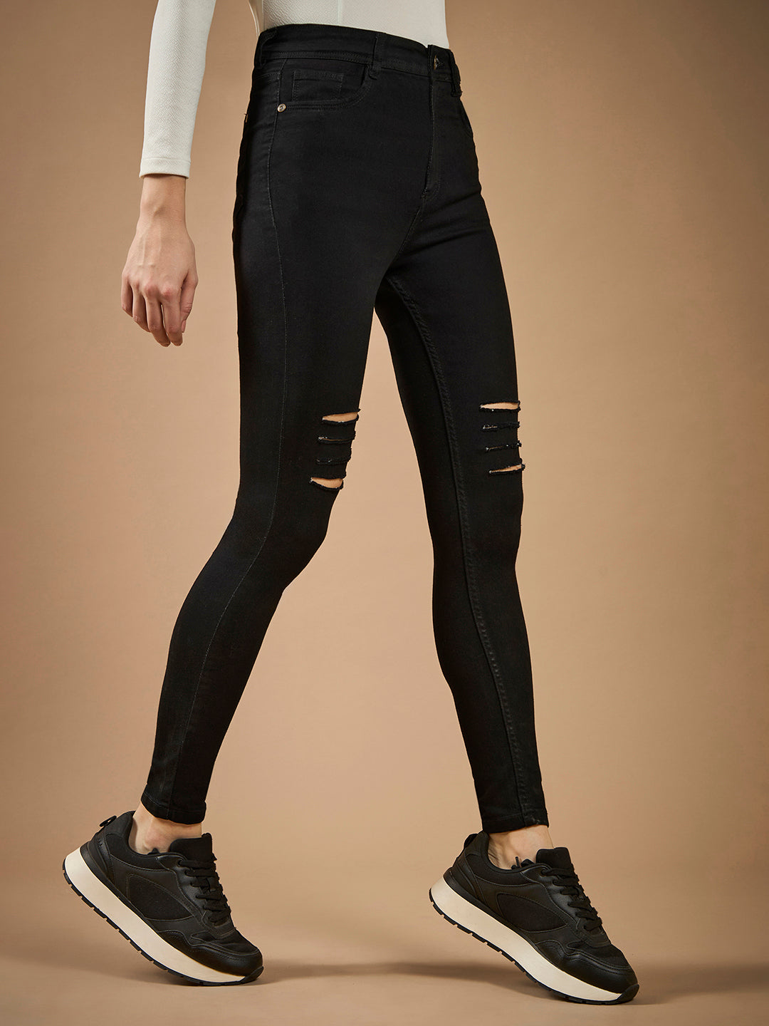 CHASEstretch™ Black Slim-Fit High-Rise Mild Distressed Ripped Denim Jeans