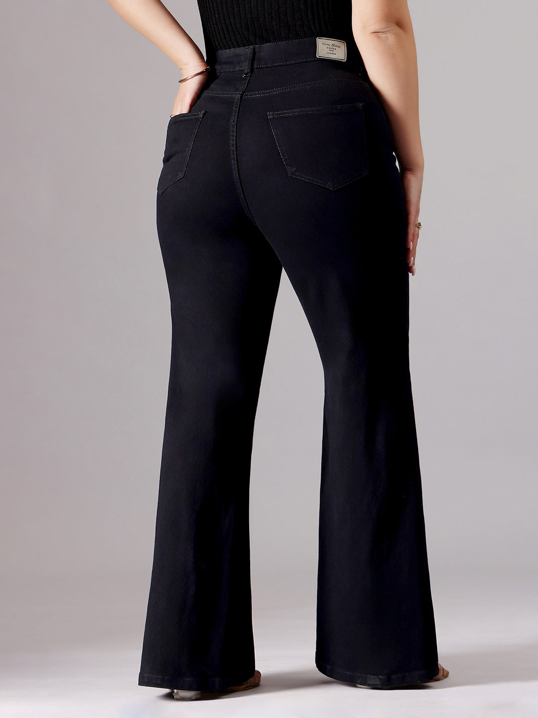 Women's Black Bootcut High-Rise Clean-Look Stretchable Denim Jeans