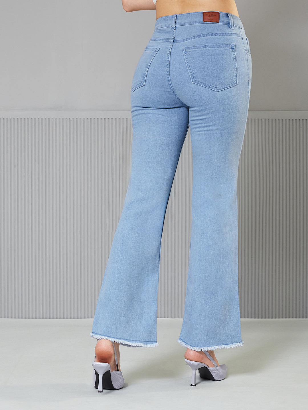 Women's Light Blue Boot Cut High-Rise clean-look Cropped Stretchable Denim Jeans