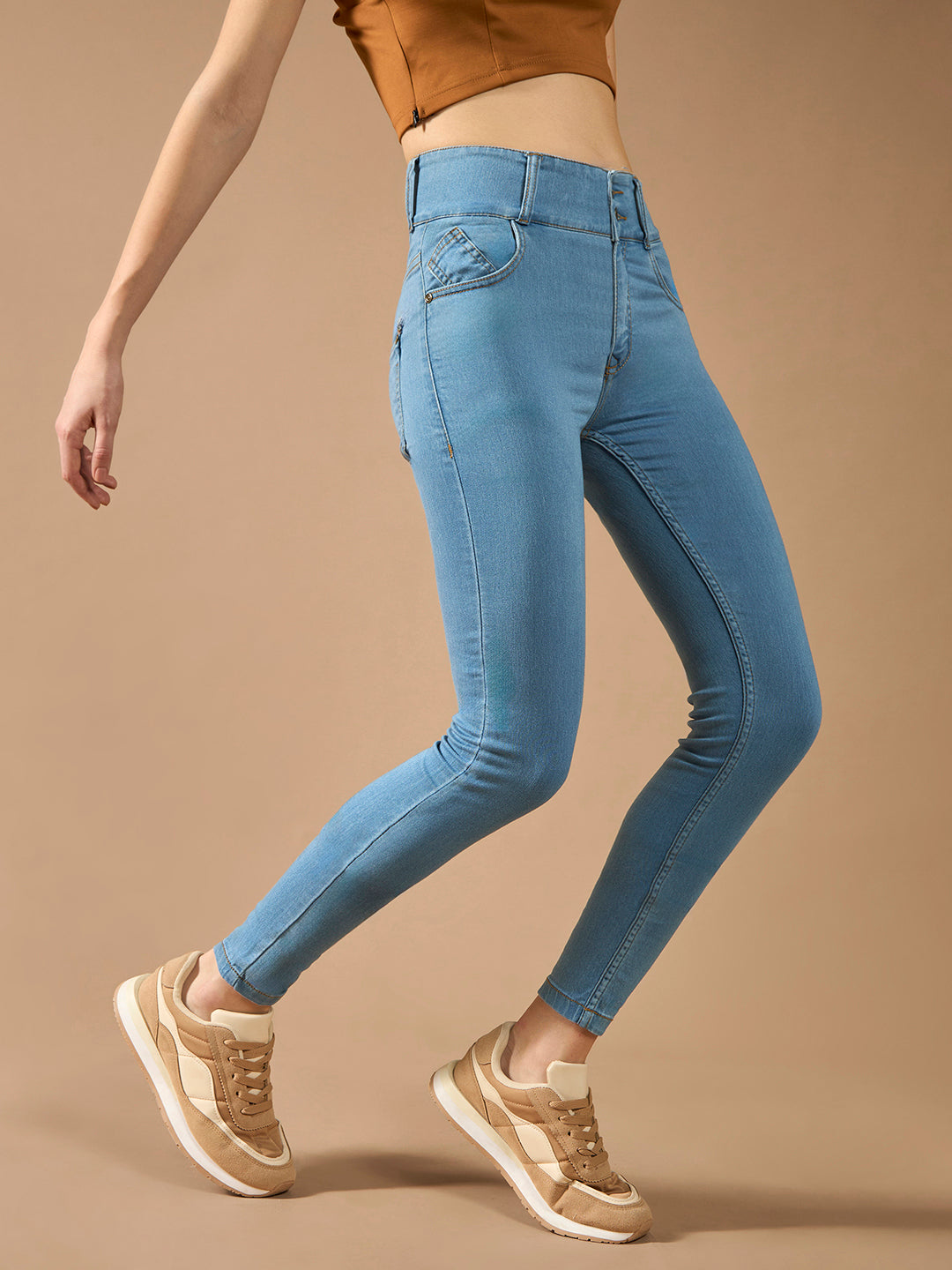 Women's Blue Skinny-Fit High-Rise Clean-Look Regular-Length Ice Wash Stretchable High Waist Denim Jeans
