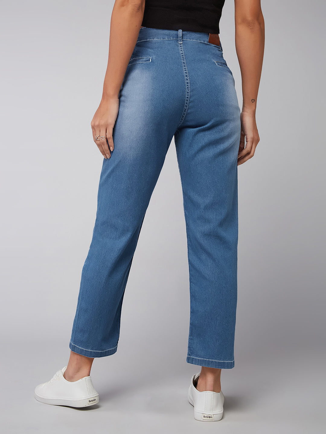 24/7 Comfort Mid-Blue Straight High-Rise Stretchable Denim Jeans