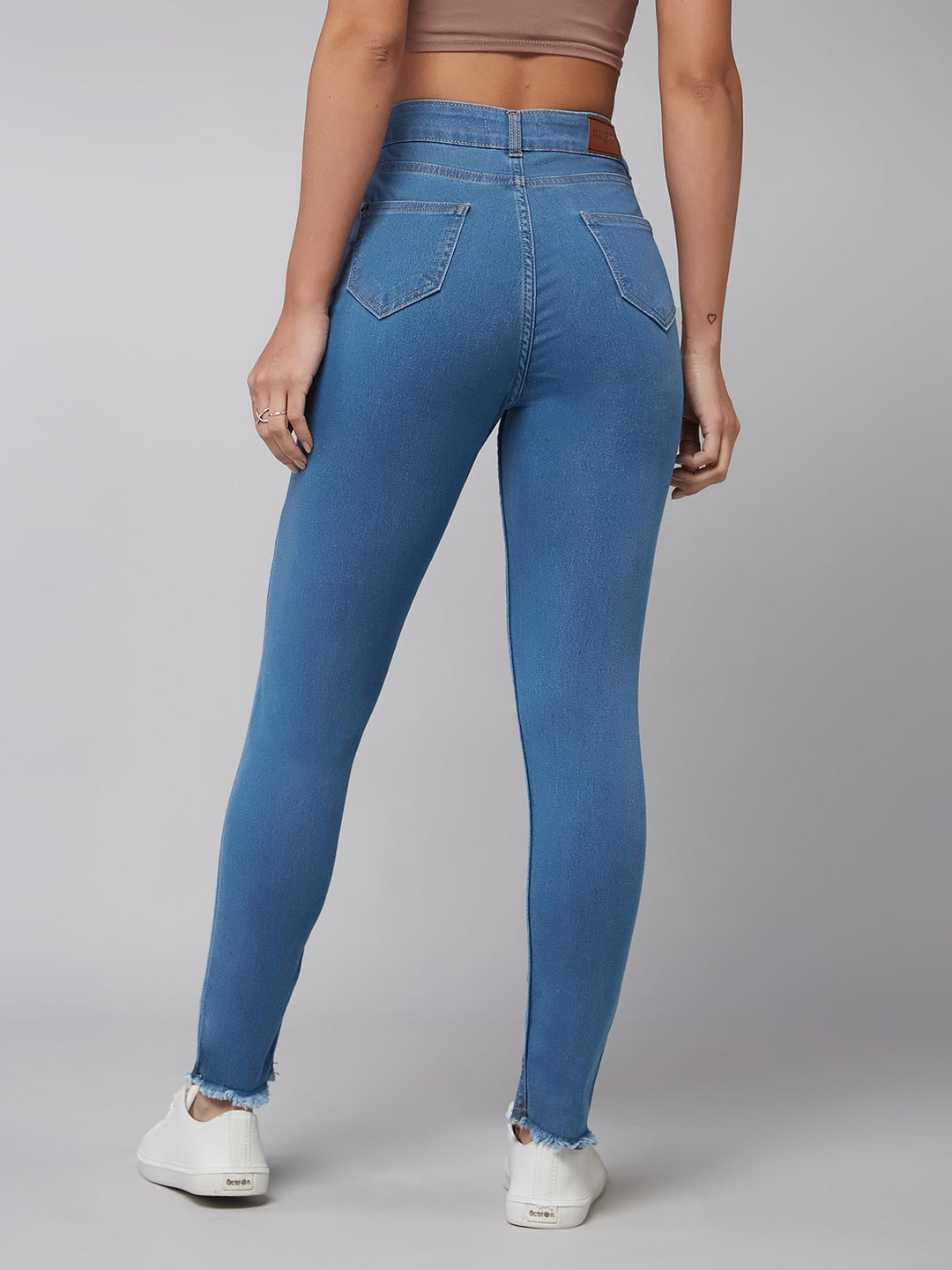 CHASEstretch™ Blue Skinny High-Rise Cropped-Length Fringe Denim Jeans