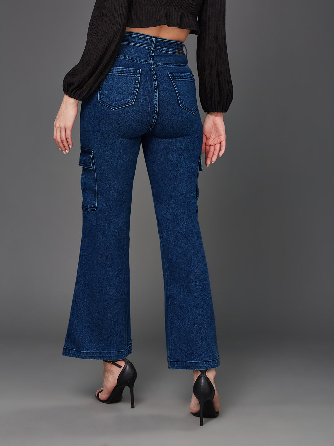 24/7 Comfort Blue Wide-Leg High-Rise Cargo Denim Jeans