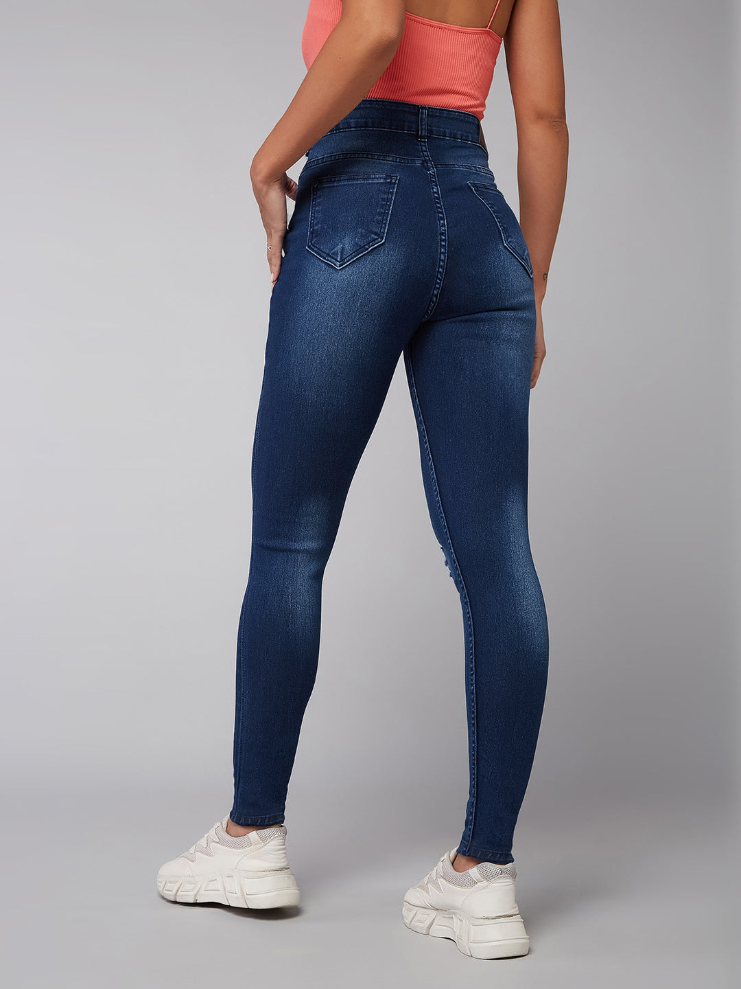 24/7 Comfort Blue Skinny-Fit Mid-Rise Midly-Distressed Ripped Denim Jeans