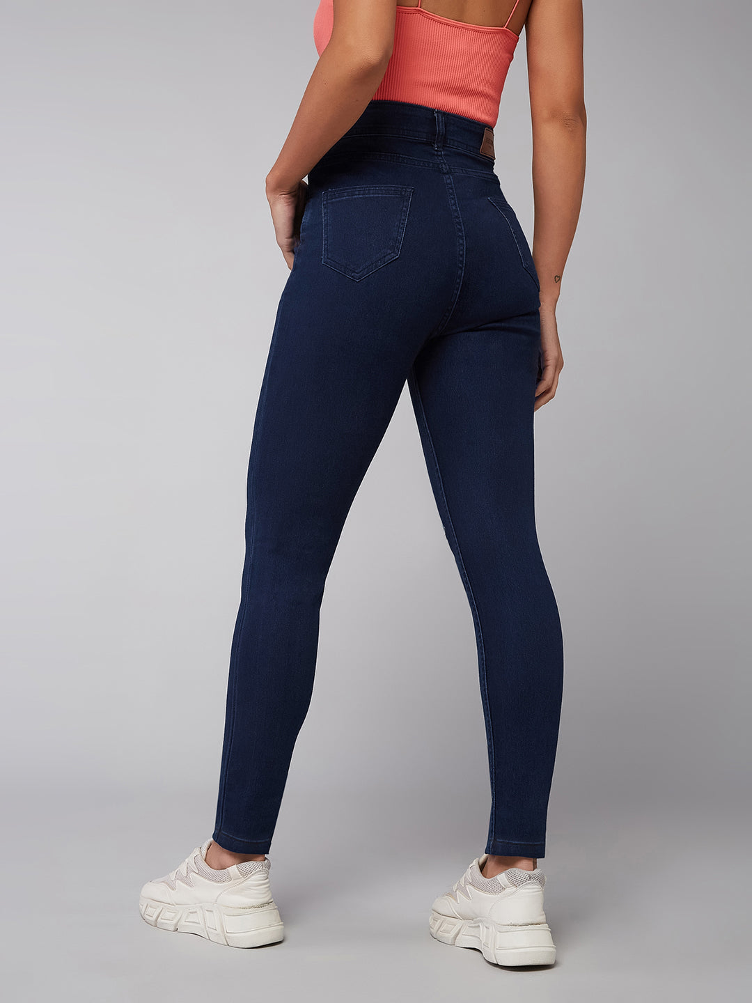 CHASEstretch™ Navy-Blue Skinny High-Rise Knee-Slit Denim Jeans